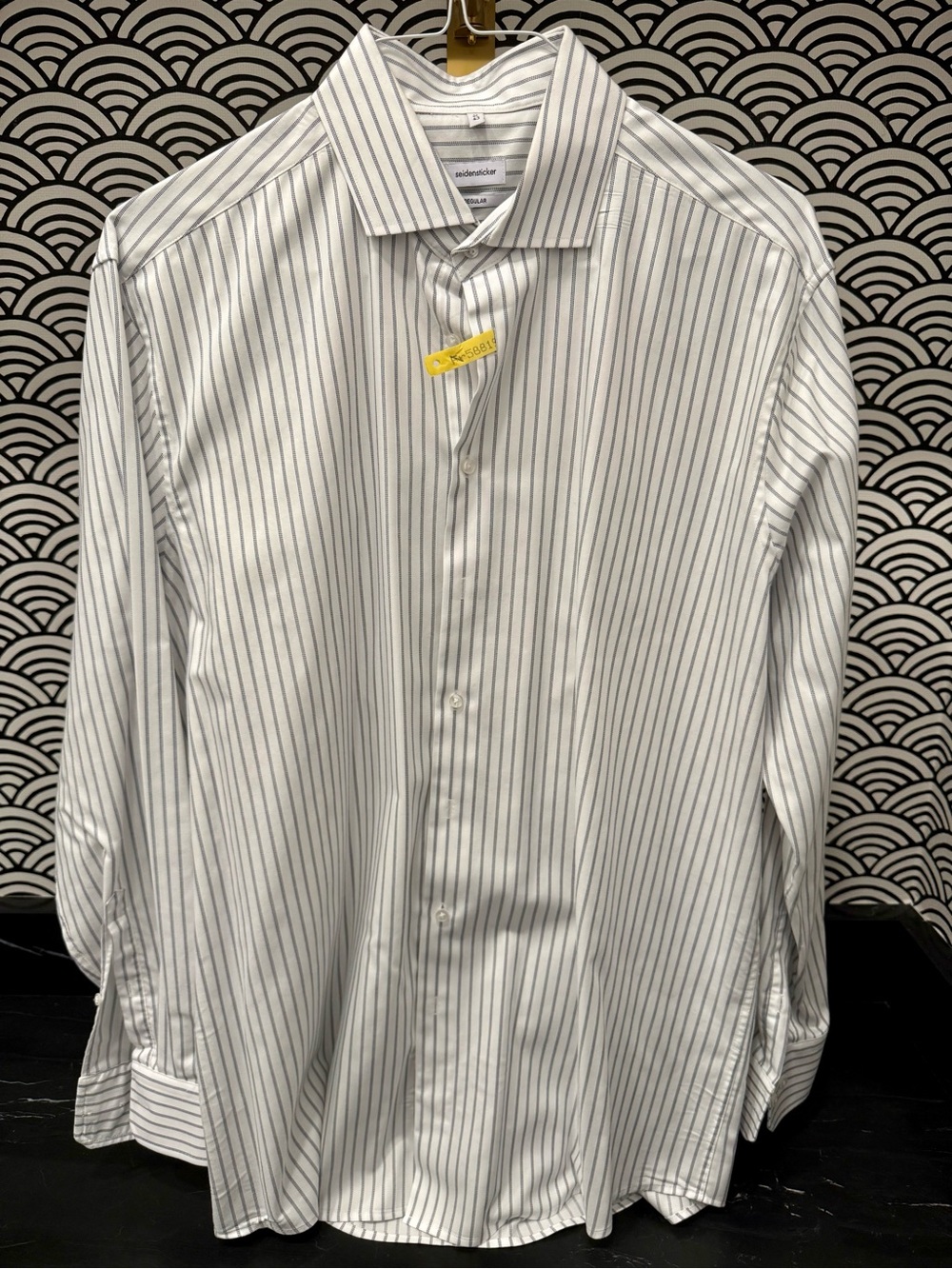 Men's Seidensticker Germany White Blue Striped Button-Down Shirt XL / 17 / 43